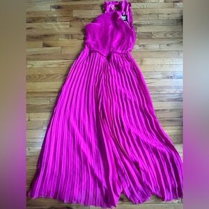 Meghan LA Hot Pink Pleated Maxi Jumpsuit